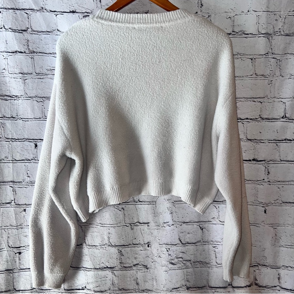 Zara White Long Sleeve Cropped Sweater Size Large - Picture 2 of 4